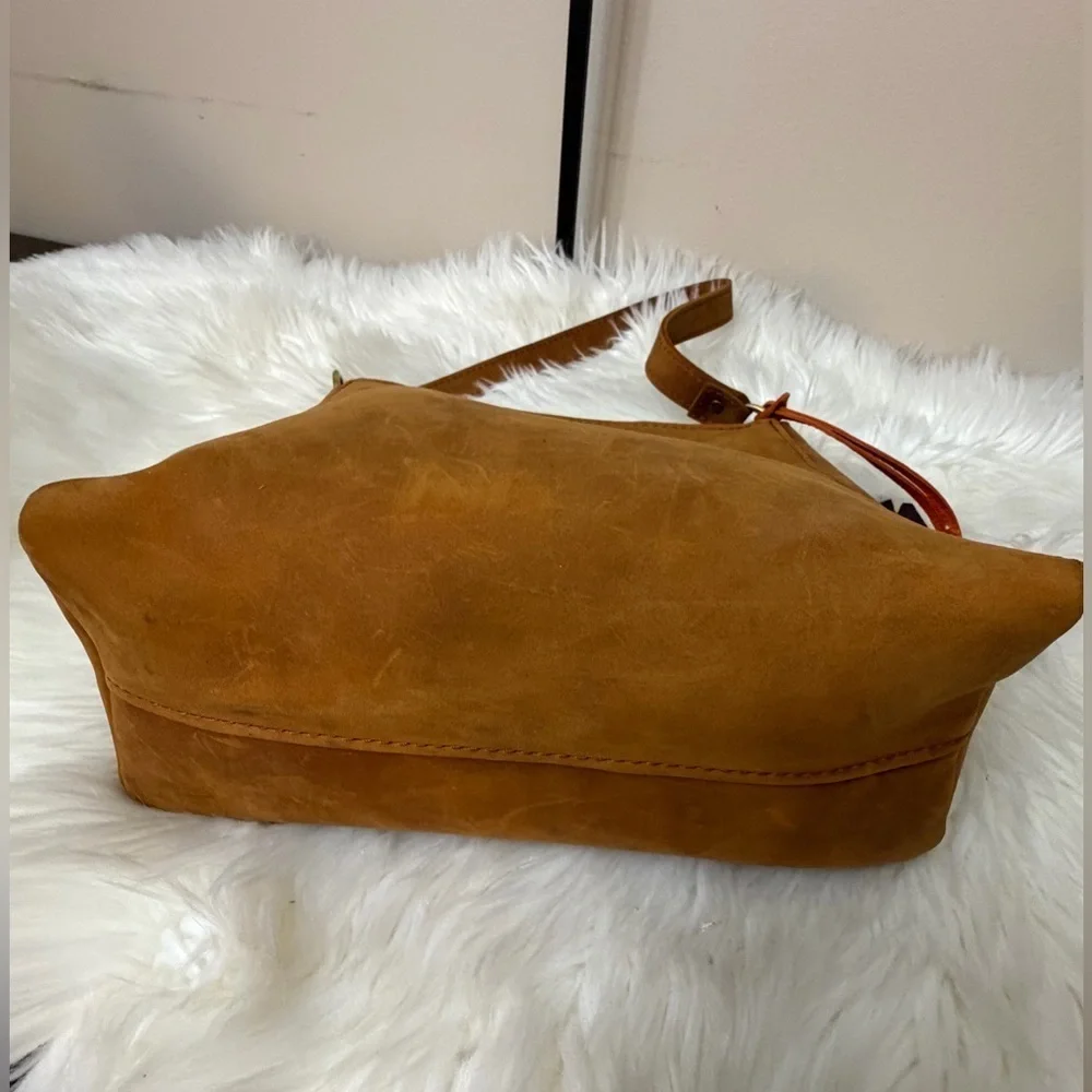Portland Leather Tan Triangle Shoulder Bag with Charm